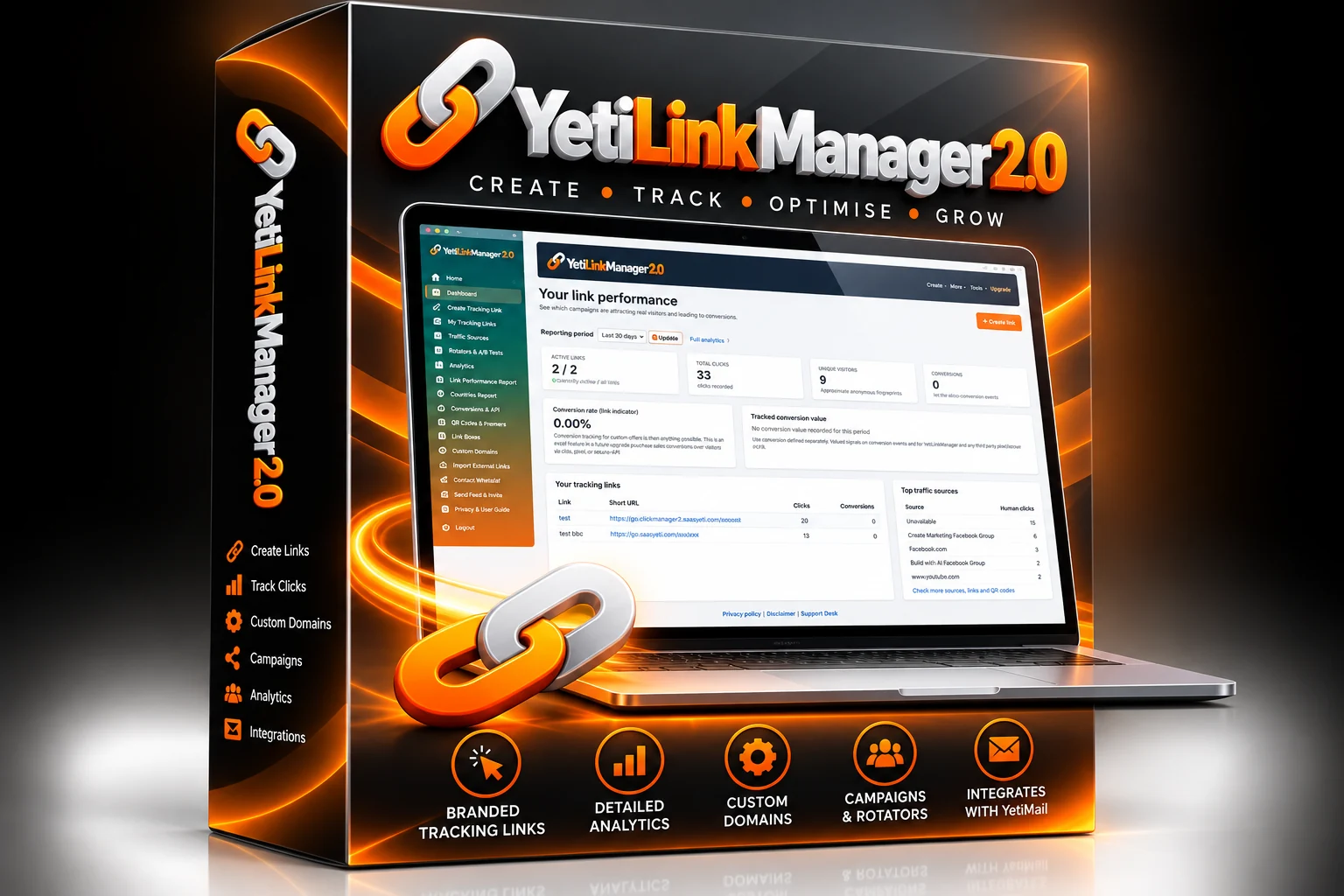 YetiLinkManager 2.0 software box featuring its real link performance dashboard